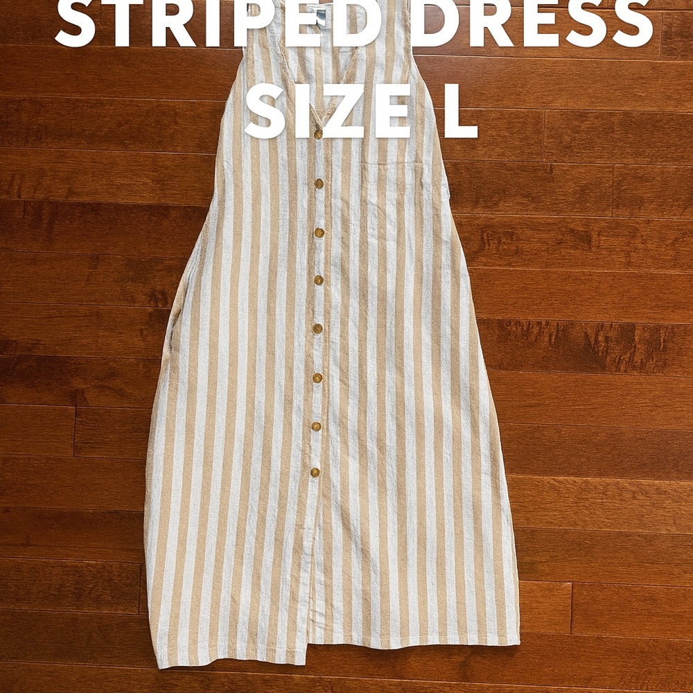 Old Navy Striped Linen-Blend Button-Front Midi Dress – Size Large